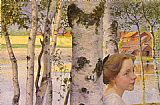 Carl Larsson Canvas Paintings - Lisbeth At The Birch